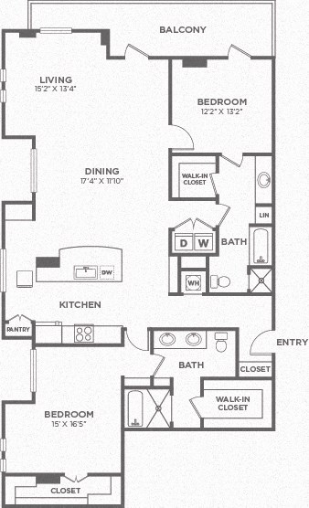 A black and white image of a floor plan for a balcony apartment.